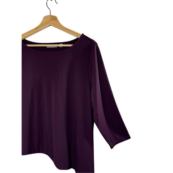 NWOT Susan Graver Purple 3/4 Sleeve Tunic Blouse Size L Velvet Asymmetrical Hem - Picture 6 of 9